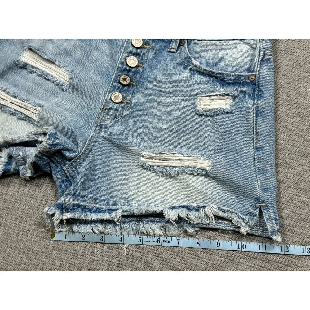 KanCan Denim Distressed Shorts Womens Size S Blue Light Wash Button Fly Mid Rise - Picture 10 of 11